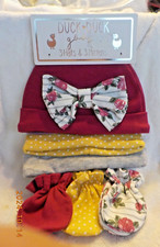 Duck Duck Goose 3 hats  3 mittens newborn 0-9 months