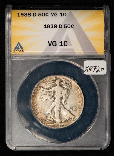 1938-D 50c Walking Liberty Silver Half Dollar - ANACS VG 10 - SKU-X4720
