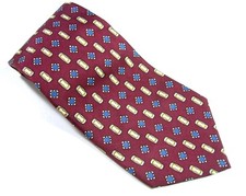 ADOLFO HOURGLASS Neck Tie 100 Silk Dark Red Blue Gold Necktie Made in USA