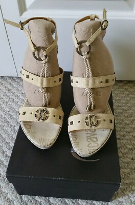NEW JUST CAVALLI  Logo Monogram WOMEN'S SHOES Sandals US 8  IT 39 MADE IN ITALY