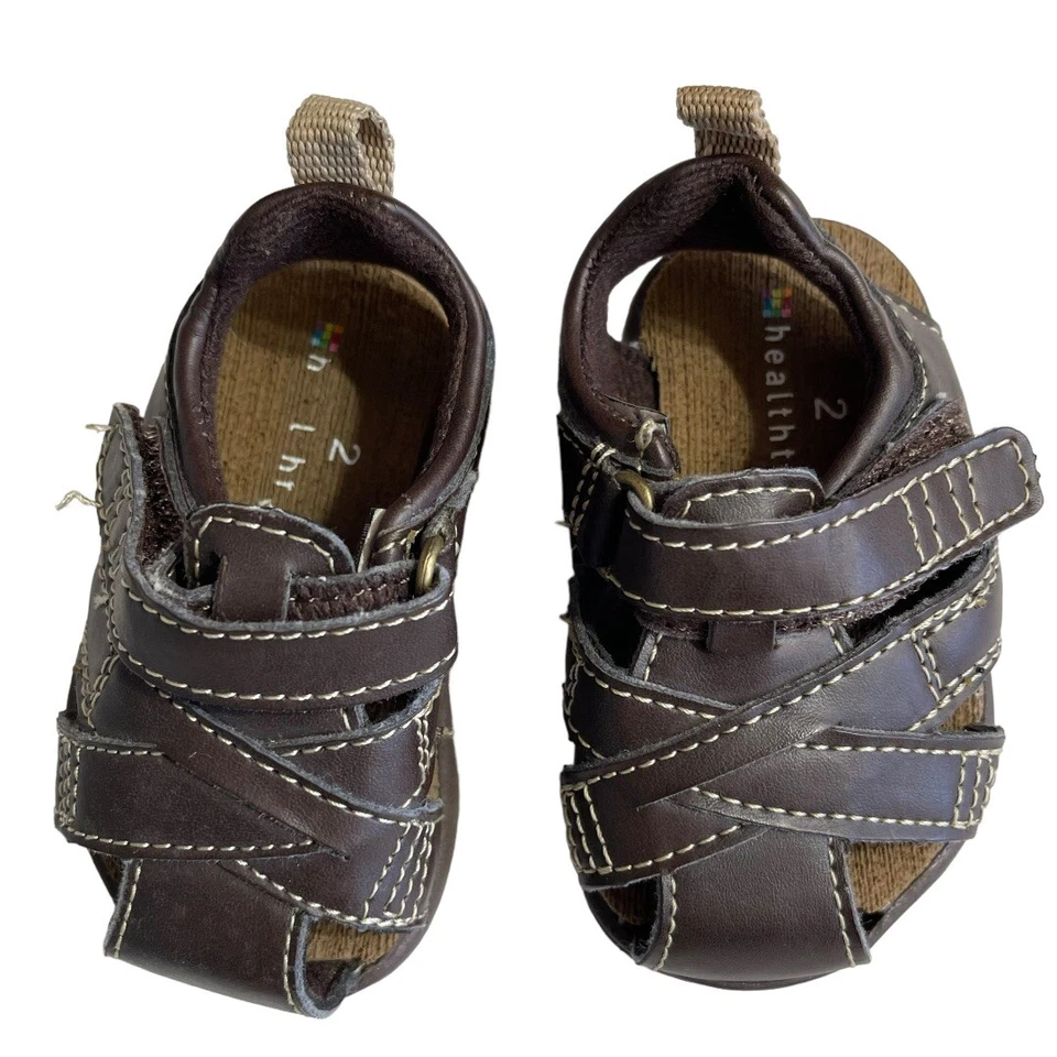 HEALTHTEX Baby Sandals Size 2 Shoes Brown Boys Fisherman Sandal Rubber Soles - Image 2 of 4