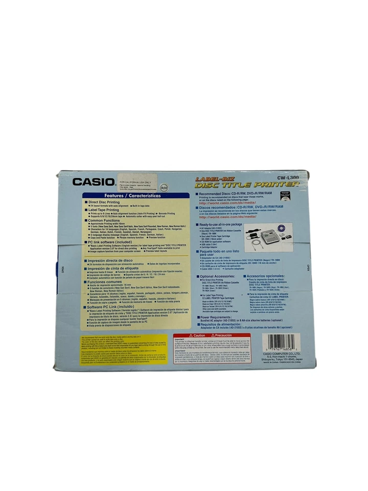 Casio CW-L300 Label Biz Disc Title Printer & Label Maker CD/DVD 2 N 1 Direct - Image 3 of 3