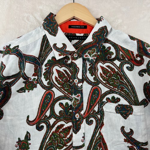 Sean John Men's Size 2XL White Paisley Linen/Cotton Tailored Fit Casual Shirt - Picture 6 of 15