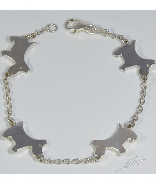Silbernes Kettenarmband, Mit GroßEn Festen Silhouetten Von Terrier-Hunden Luce-image