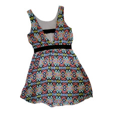 Xhilaration Womens V Neck Sleeveless Geometric Dress M Blue Pink Boho Long Tunic