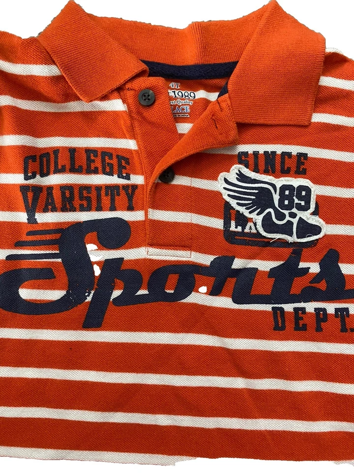 Camisa estilo polo para niños naranja y blanco a rayas talla 4t place Foto 4 de 4