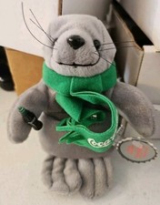 1998 Seal Coca Cola Bean Bag Plush Seal with Green Scarf