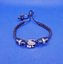 Sanrio Hello Kitty Black Woven Friendship Bracelet with Beads Adjustable