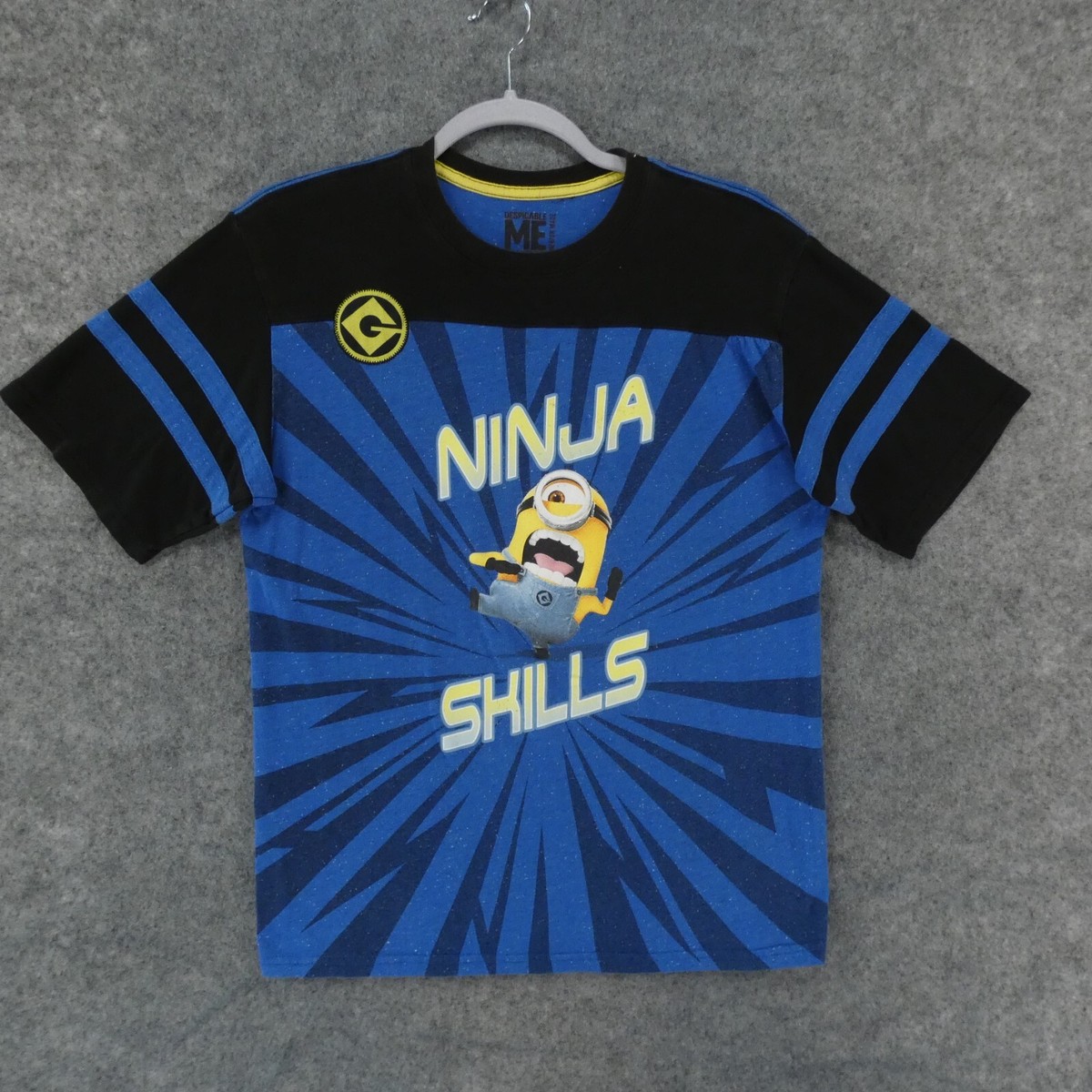 Despicable Me Shirt Youth 2XL (18) Short Sleeve Blue Black w Ninja