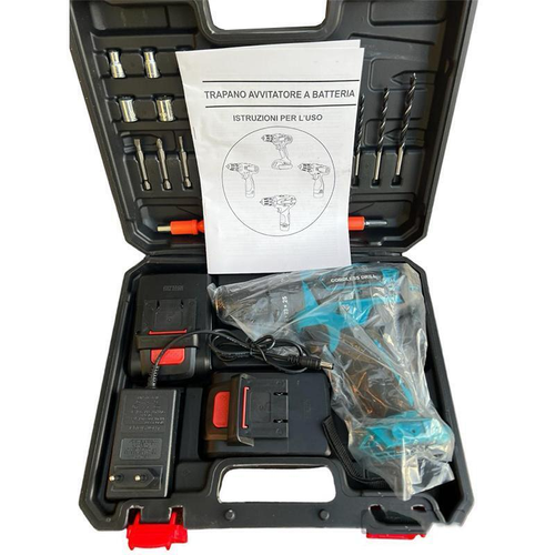 TRAPANO AVVITATORE a PERCUSSIONE BATTERIA LITIO PERFORATORE 750W DOPPIA BATTERIA - Foto 5 di 12