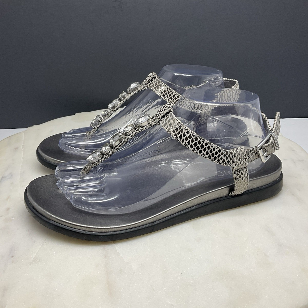 Vionic Palm Boca Sandals Womens T Strap Embellished Pewter Snake