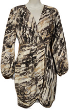 ENTRO Charcoal Brown The Right Idea Wrap Look Dress Short Size Small NWT