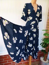 GANNI NAVY FLORAL WRAP HI LOW TIERED HEM MIDAXI MAXI DRESS 38 M 10/12  NWOT £275