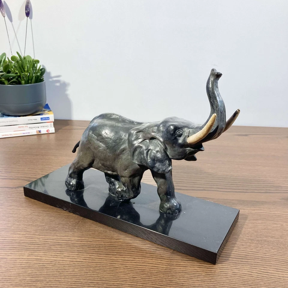 Sculpture Art Déco éléphant marbre noir – Style animalier 1930 - Photo 2/4