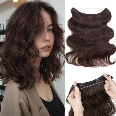 S-noilite Halo Hair Extensions Real Human Hair 14inch Short Wavy Halo Hair Exten