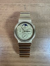 Orologio Seiko 7F39-6000 Vintage Quarzo Fasi Lunari Triplo Calendario Acciaio 34mm Oro