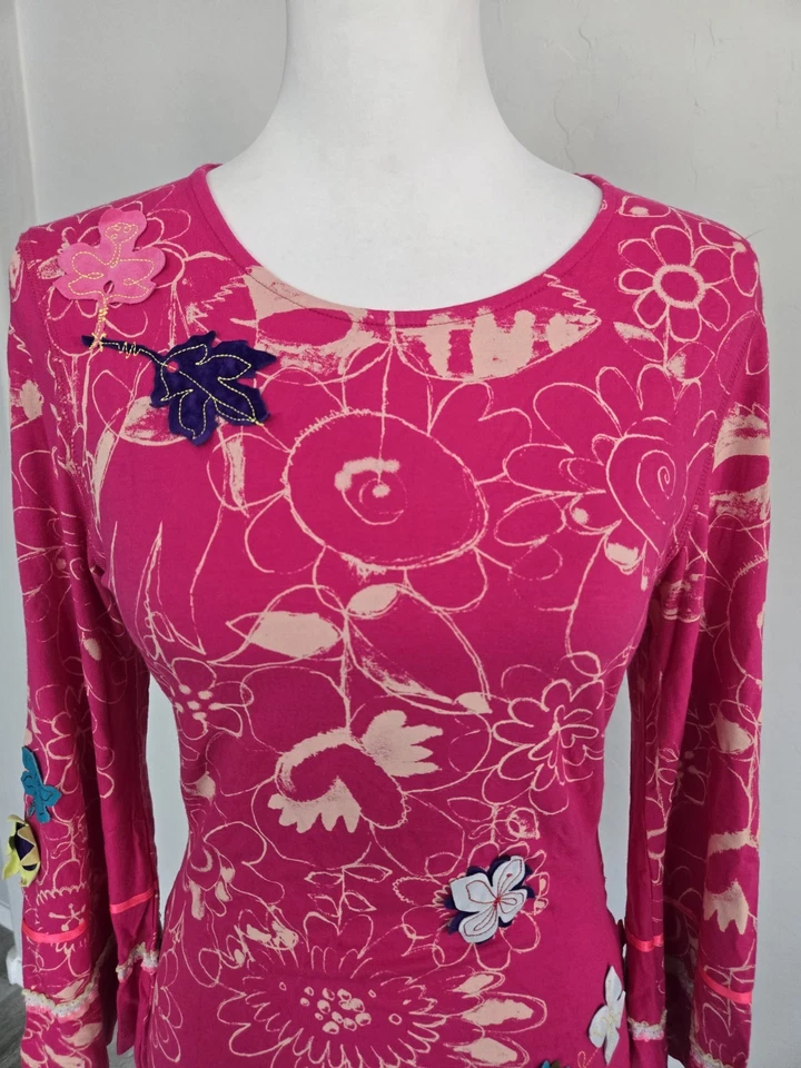 Маслянистый богемное аппликация вышитый цветок цветочный розовый причудливый блузка верхний размер S - Изображение 2 из 4