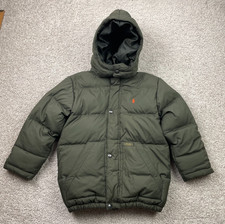 Polo Ralph Lauren Down Puffer Jacket Kids Size 7 Green Detachable Hood Goose