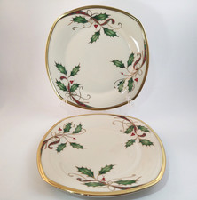 Set of 2 Lenox Holiday Nouveau Gold 8 3/4" Square Salad Plate -Made in U.S.A