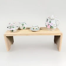 Mini Dollhouse Tea Set Ceramic Floral Gold Accents Decorative