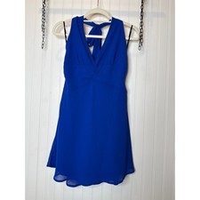 NWT Lulus Nailah Blue Knotted Halter Mini Dress Open Back Party Cocktail Size L 