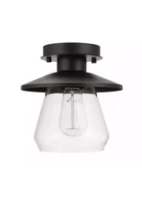 Hampton Bay Northmoore 1-Light Oil Rubbed Bronze &Glass Vintage Semi-Flush Mount