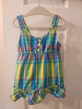 Vintage Okie Dokie Girls 3T Multicolor Plaid Smocked Tank Summer Top Ruffles