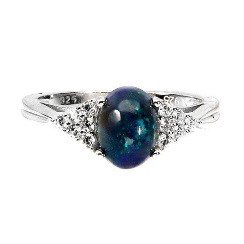 925 Sterling Silver Ring Oval Black Opal 8x6mm Natural Gemstone Jewelry Size 6