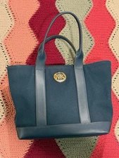 MICHAEL KORS Women's MK Fulton MD Tote Bag Navy Blue Canvas Leather $119