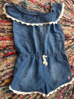 U.S.Polo Assn. Girl  denim  blue , short romper cotton 14/16