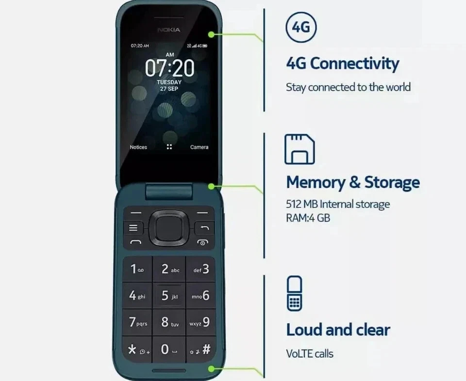 Original Nokia 2780 Flip 4G LTE WIFI 512MB GSM Big Keyboad 2.7" Unlocked Phone - Image 4 of 4