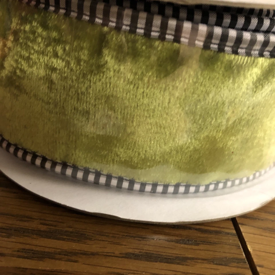 Reliant Apple Green Velvet Blue Gingham Double sided Wired Ribbon 2.5" Wide - Image 3 of 3