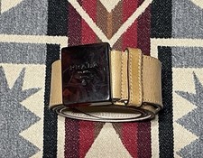 Prada Tan Leather Belt Tortoise Buckle 75/30 Made in Italy T39