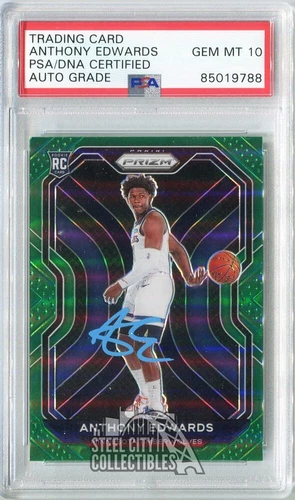Anthony Edwards 2020-21 Prizm Green Auto Rookie Card 258 PSA/DNA 10 (Light Blue)