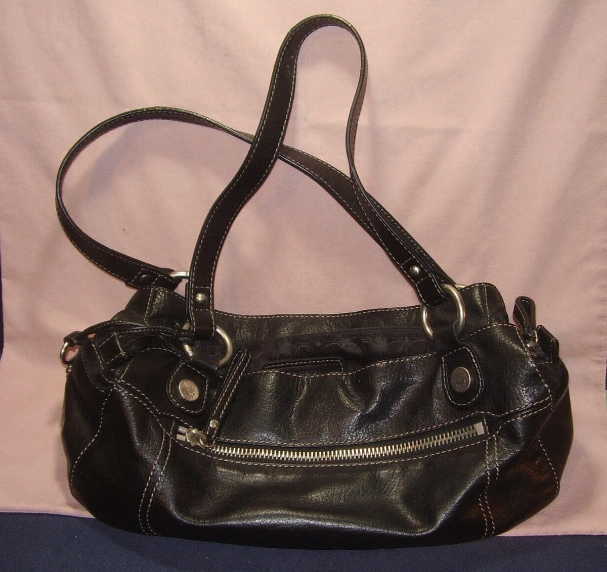 FOSSIL Black Handbag Purse LONG LIVE VINTAGE 1954 KEY