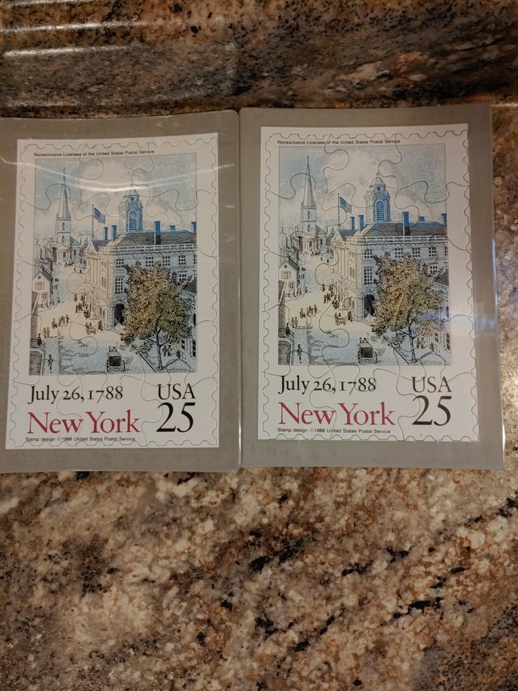 2 Vintage USPS Commemorative Stamp Puzzle Postcard Series 1988 New York Stamp