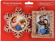Instant Gifts 2 Pack Christmas Photo Ornaments Wooden Snowflake  Rectangle New