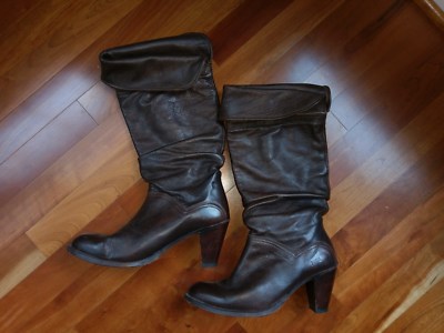 FRYE Dorado Slouch Boot Dark Brown Goodyear Welt Leather Heel Cuff Fold 10 $450