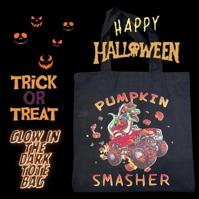 Halloween Trick Or Treat Tote Bag Pumpkin Smasher Glow In The Dark