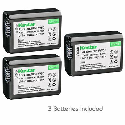 3x Kastar Battery for Sony NP-FW50 ILCE-QX1 ILCE-QX1L NEX-3 NEX-3N NEX-5 NEX-5N 