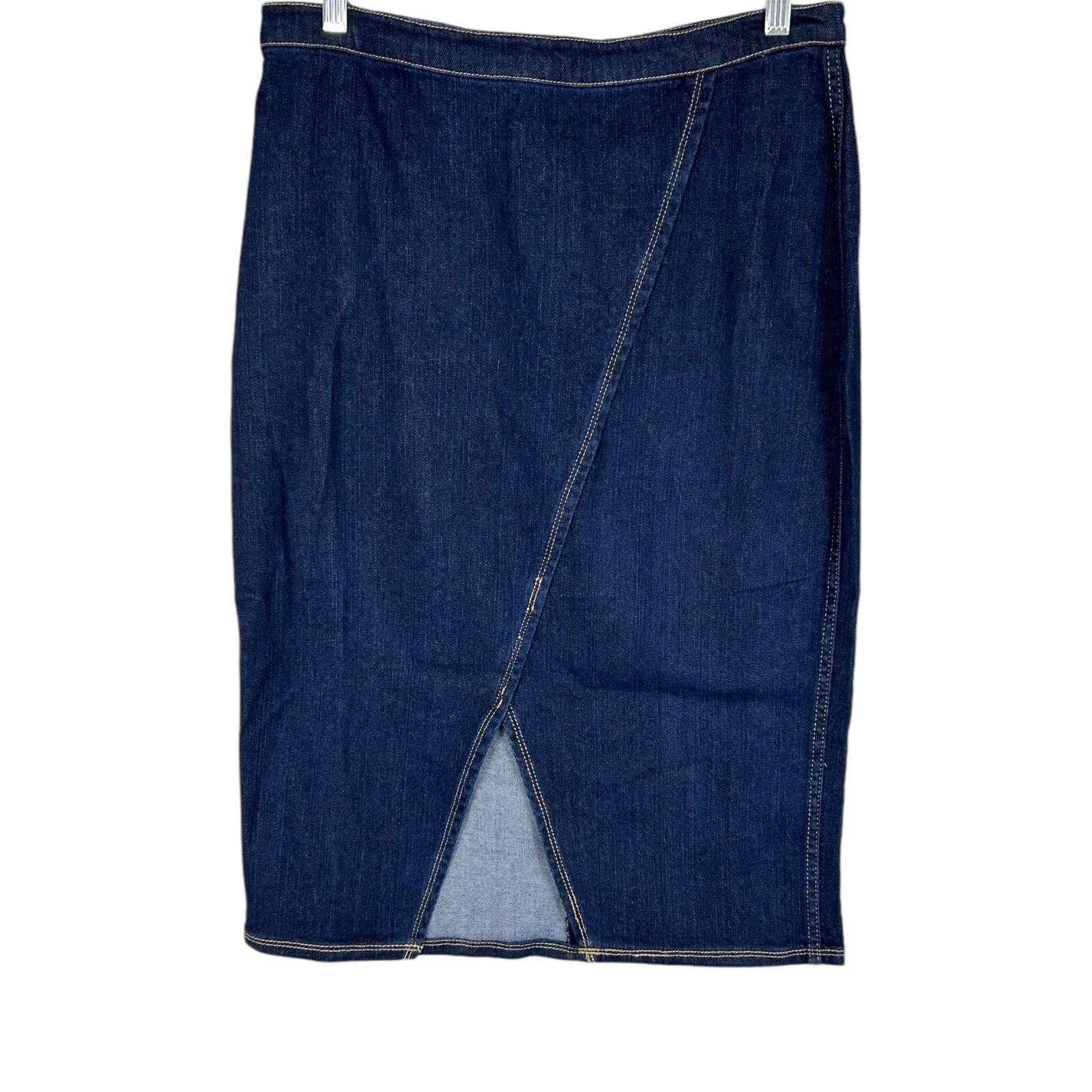 Du Jour Denim Skirt with Asymmetrical Seaming Detail Closure Dark Indigo Size 10