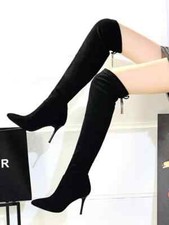 stivali stivaletti coscia nero scamosciato 8.5 cm pelle sintetica comodi 8182