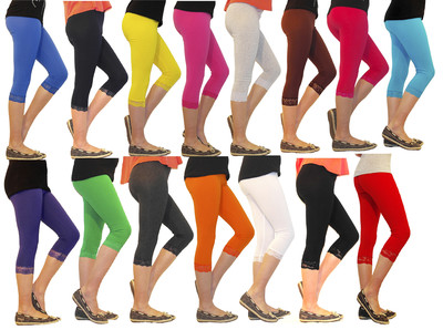 Mädchen Kinder Leggings Leggins Capri 3/4 kurz mit Spitze kurze Hose Baumwolle