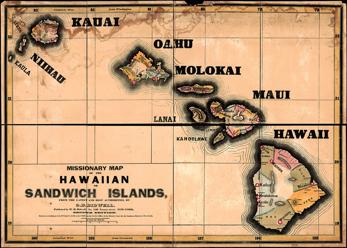 1846 Missionary Map of the Hawaiian Sandwich Islands Wall Art