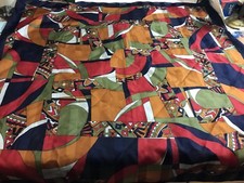 VINTAGE MOD GEOMETRIC SCARF 30" SQUARE Navy Olive Red