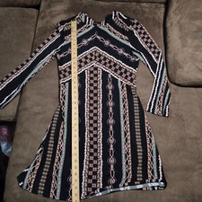 Free People Womens Stella Print Patterned Long Sleeve Mini Dress MEDIUM