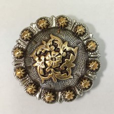 WESTERN HORSE SADDLE TACK ANTIQUE GOLD FLORAL ENGRAVED CONCHO screwback
