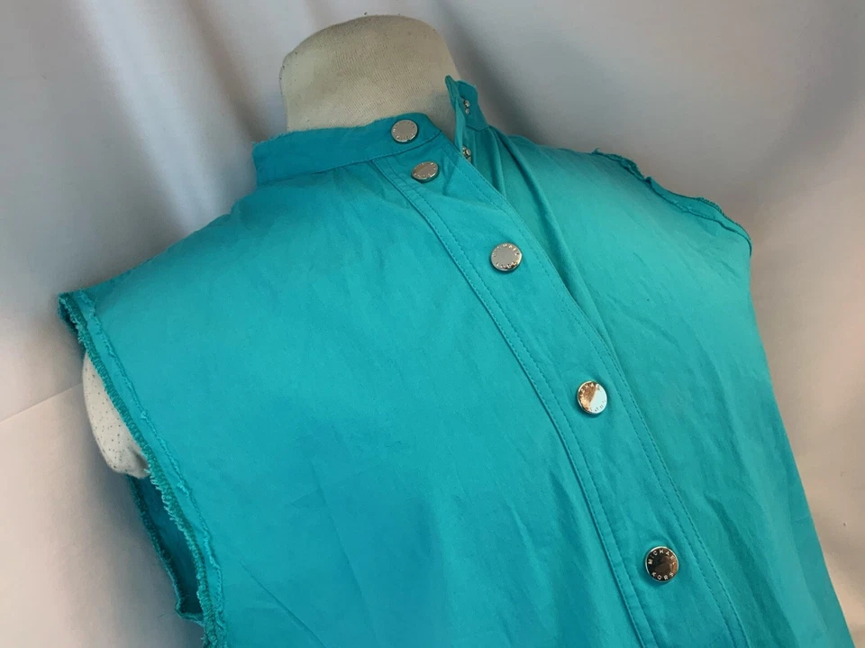 Vestido Michael Kors sem mangas tamanho 4 azul água algodão stretch Md Itália YGI G1-243 - Imagem 3 de 4