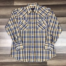 VTG Levi's Plaid Pearl Snap Outdoor Yellow Flannel Shirt USA Made Men Sz Large