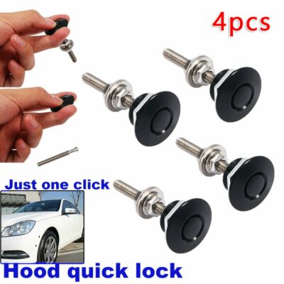 4 Push Button Quick Release Hood Bonnet Pins Lock Clip Auto Car Bumper Latch Kit